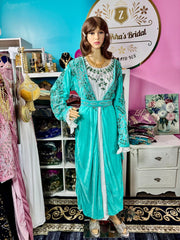 Isra Luxury Crystal Velvet Abaya - Turquoise - Zulaikha’s Bridal