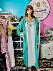 Isra Luxury Crystal Velvet Abaya - Turquoise - Zulaikha’s Bridal