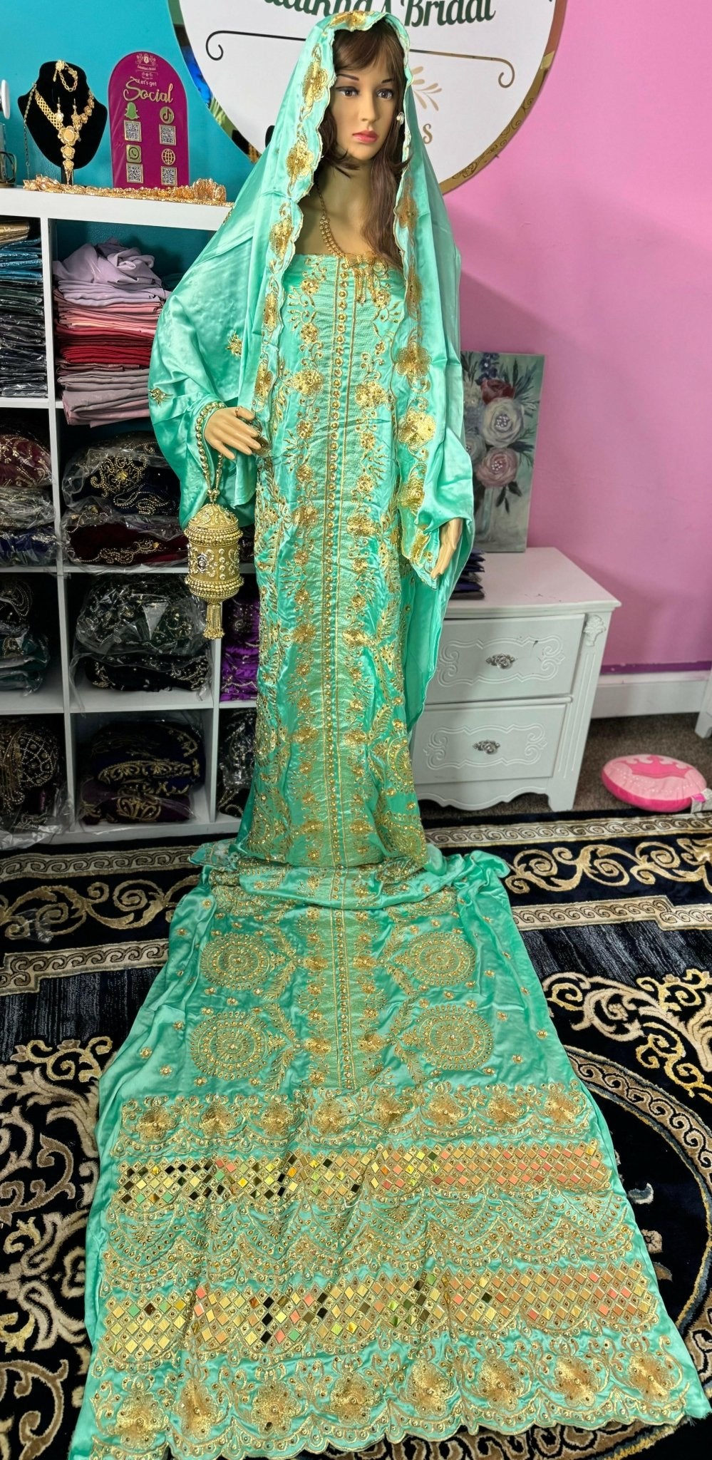Isra Somali Bridal Dirac Set Satin - Mint Green - Zulaikha’s Bridal