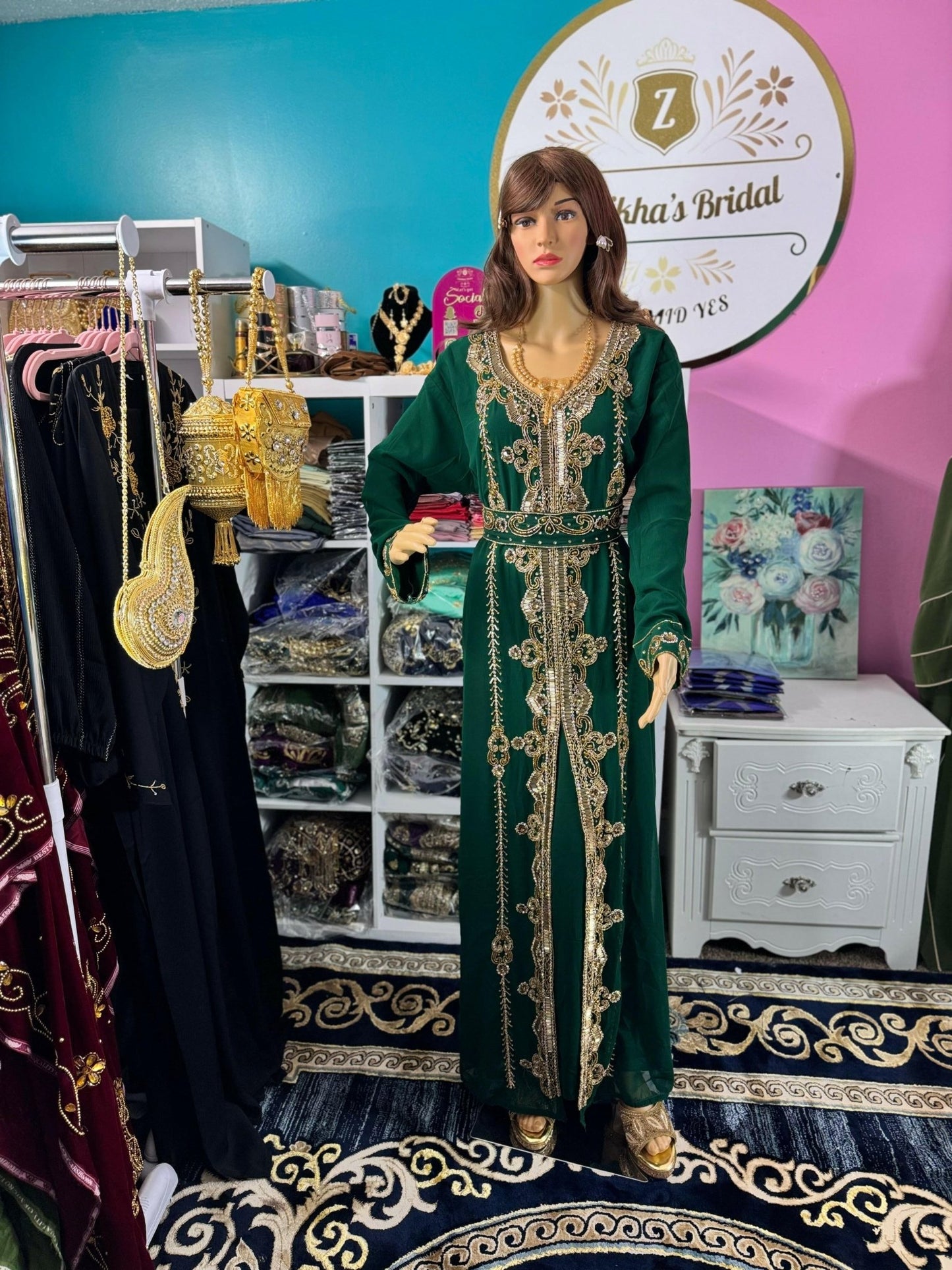 Muslim Eid, Party Nikah Kaftan - Dark Green - Zulaikha’s Bridal