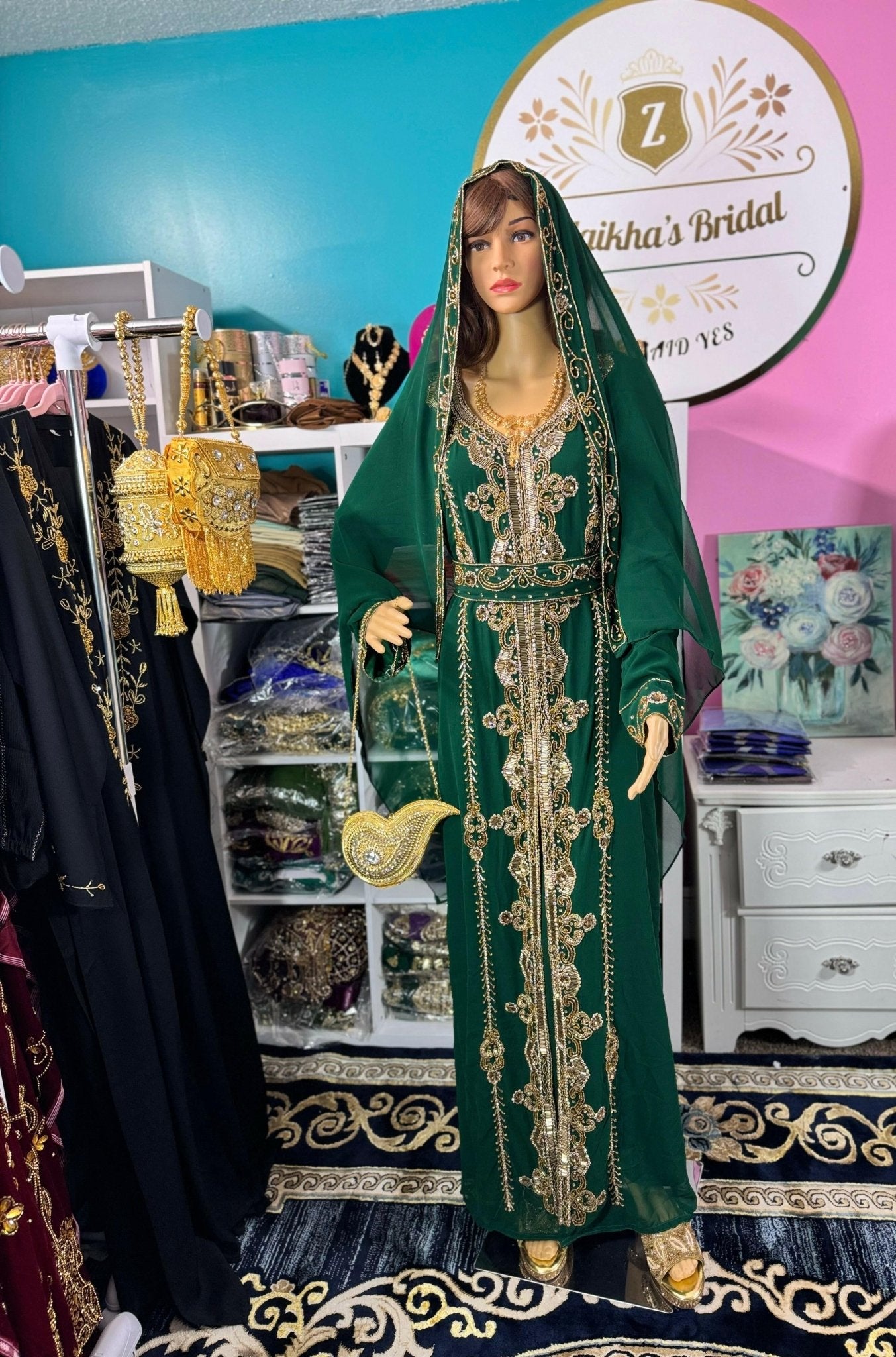 Muslim Eid, Party Nikah Kaftan - Dark Green - Zulaikha’s Bridal