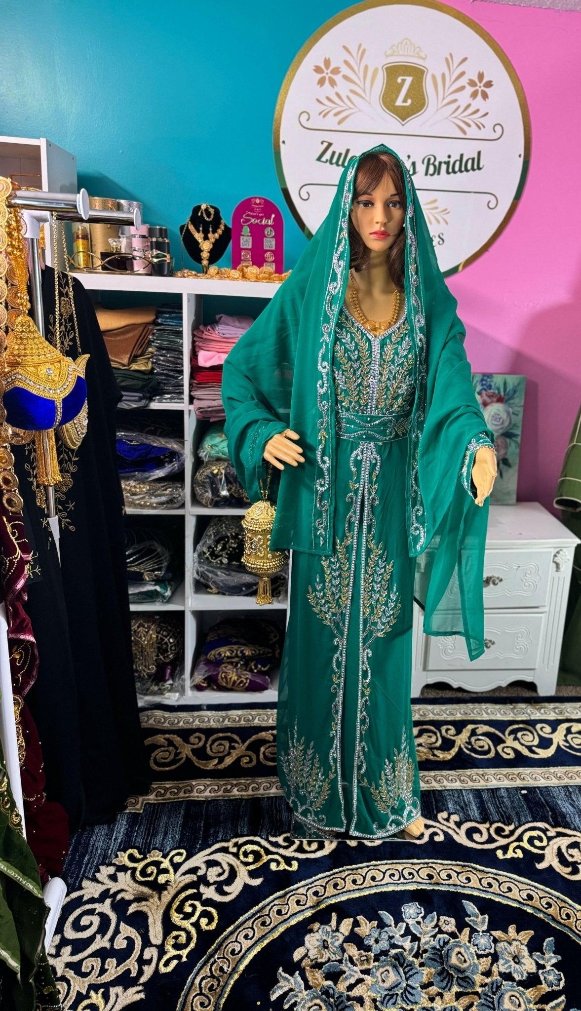 Muslim Eid, Party Nikah Kaftan - Teal Green - Zulaikha’s Bridal