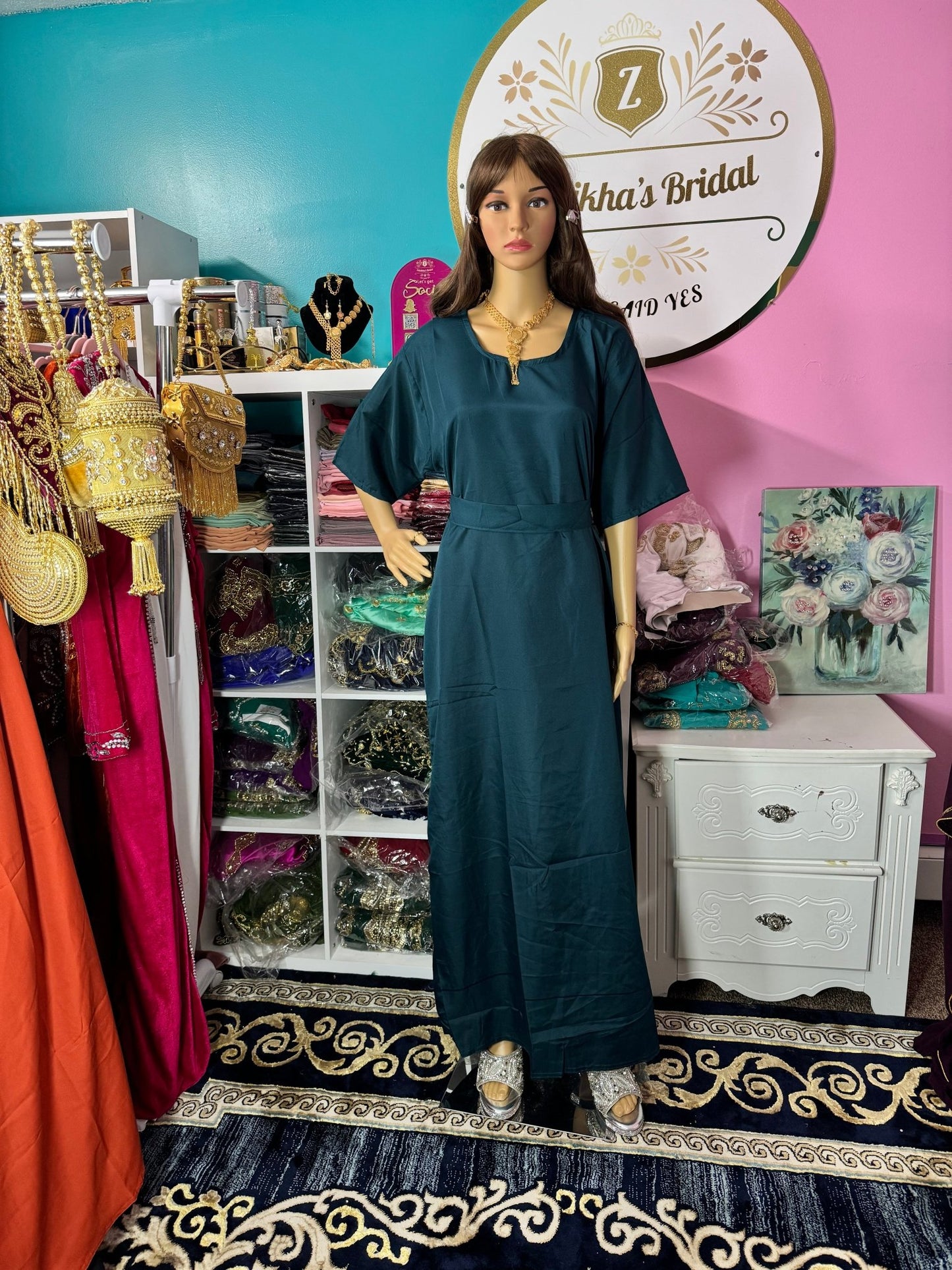 Muslim women modest inner dress Abaya with belt - Zulaikha’s Bridal