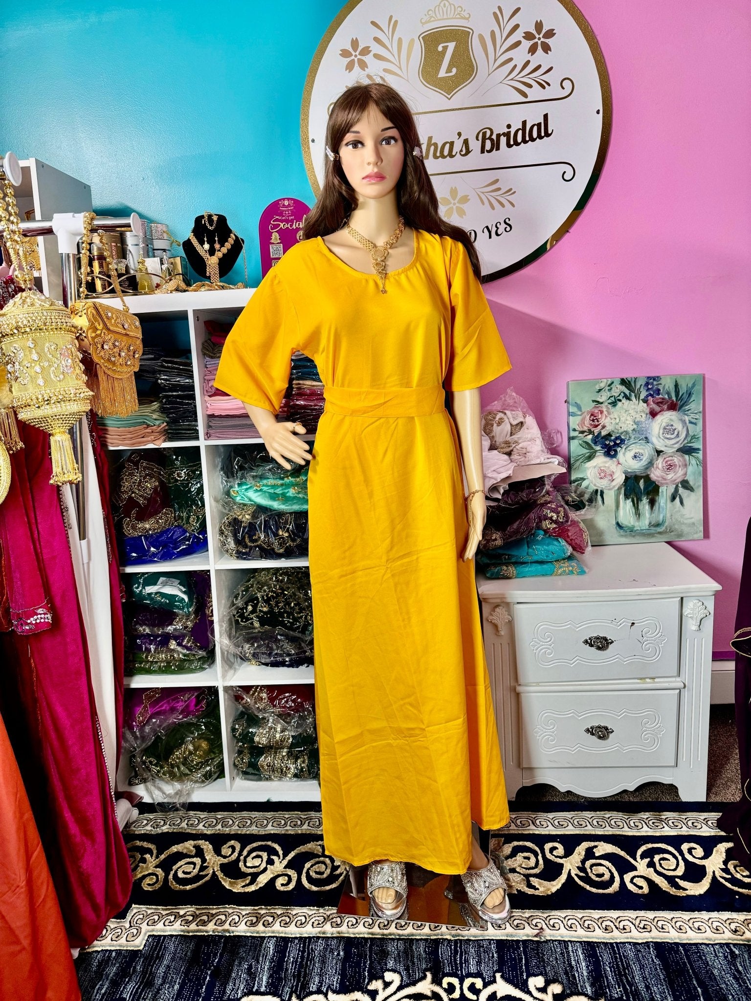Muslim women modest inner dress Abaya with belt - Zulaikha’s Bridal