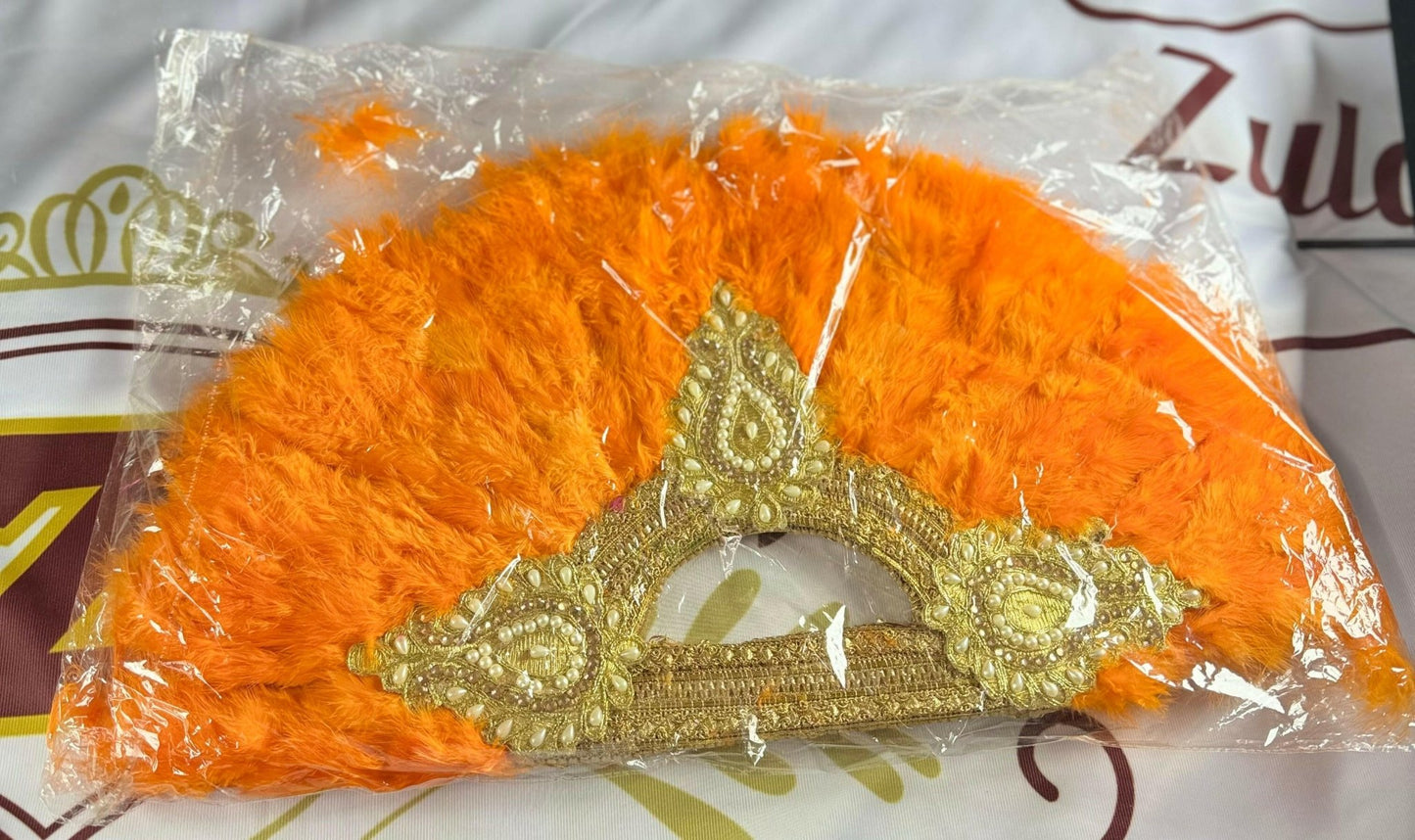 Orange Bridal Feather Fan - Zulaikha’s Bridal