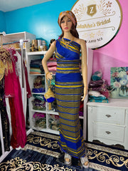 Plain Alindi Guntino Hido iyo Dhaqan - Royal Blue Gold - Zulaikha’s Bridal