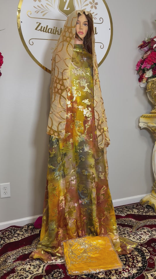 High Premium Metallic Silk French Fransawi Dirac Set-Gold