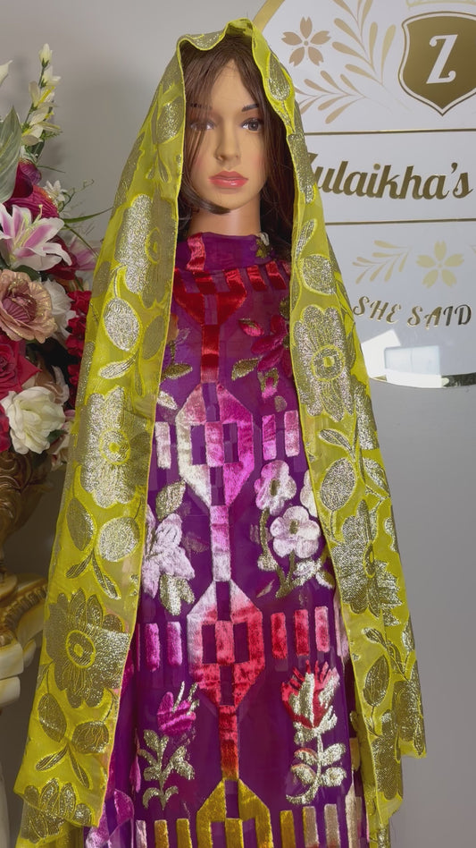 Luxury Maqbal Velvet Dirac Pink-Yellow