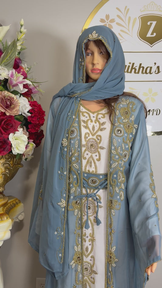 Luxury Moroccan Dubai Crystal Kaftan- Gray