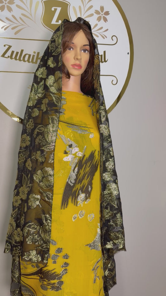 High Premium Metallic Silk French Fransawi Dirac Set-lack-Yellow