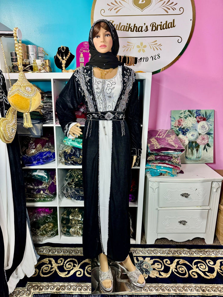 Sara Luxury Crystal Velvet Abaya - Black - Zulaikha’s Bridal