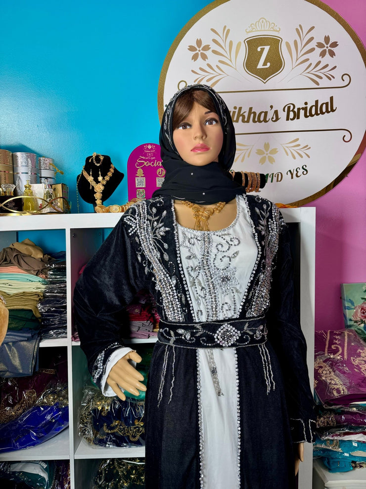 Sara Luxury Crystal Velvet Abaya - Black - Zulaikha’s Bridal