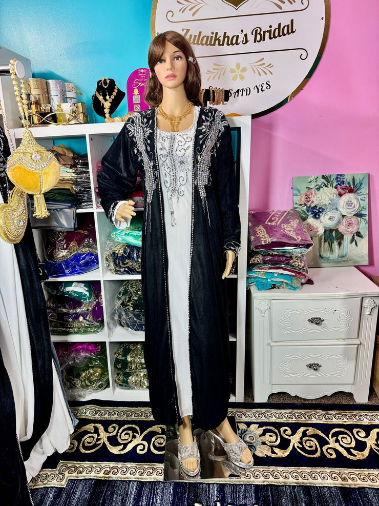 Sara Luxury Crystal Velvet Abaya - Black - Zulaikha’s Bridal