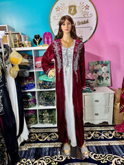 Sara Luxury Crystal Velvet Abaya - Burgundy - Zulaikha’s Bridal