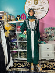 Sara Luxury Crystal Velvet Abaya - Dark Green - Zulaikha’s Bridal