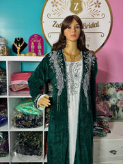 Sara Luxury Crystal Velvet Abaya - Dark Green - Zulaikha’s Bridal
