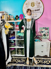 Sara Luxury Crystal Velvet Abaya - Emerald Green - Zulaikha’s Bridal