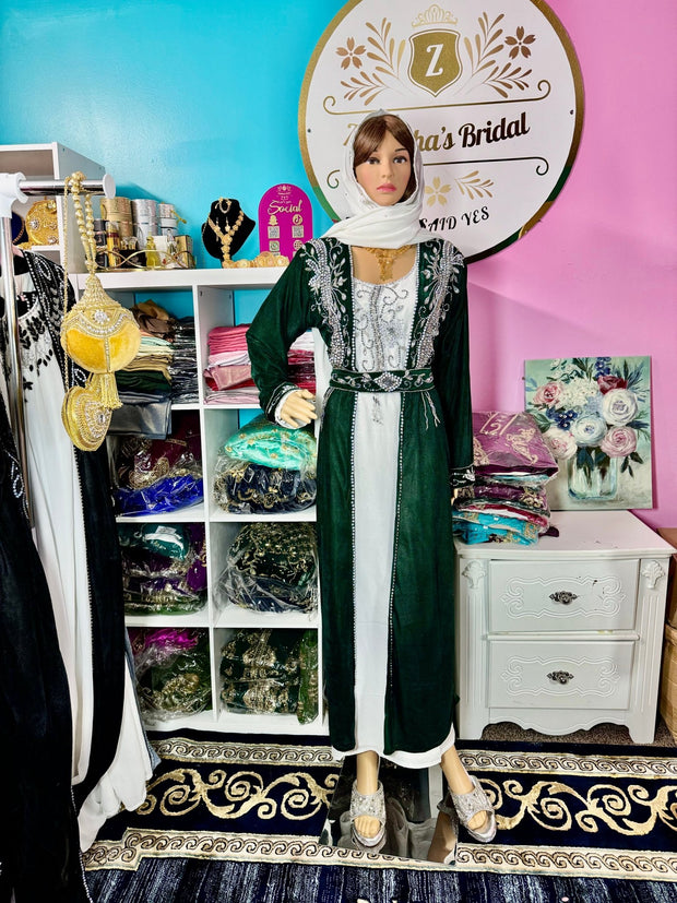 Sara Luxury Crystal Velvet Abaya - Emerald Green - Zulaikha’s Bridal