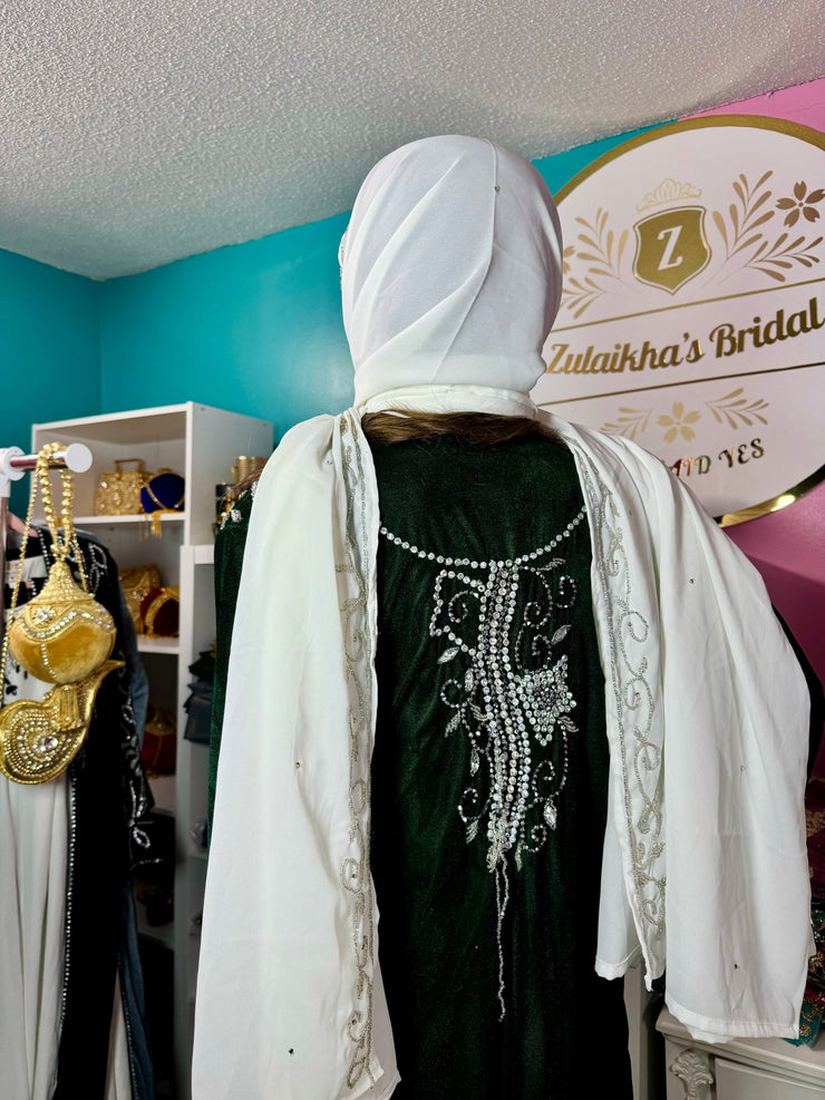 Sara Luxury Crystal Velvet Abaya - Emerald Green - Zulaikha’s Bridal