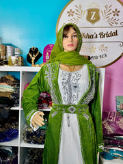 Sara Luxury Crystal Velvet Abaya - Olive - Zulaikha’s Bridal