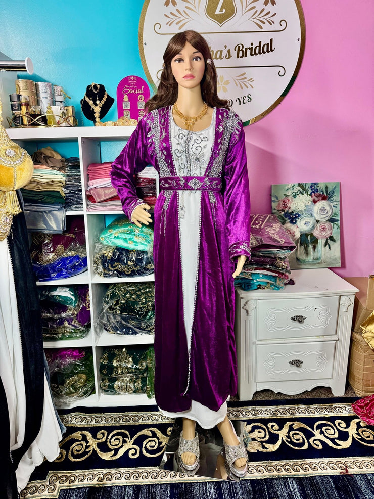 Sara Luxury Crystal Velvet Abaya - Purple - Zulaikha’s Bridal