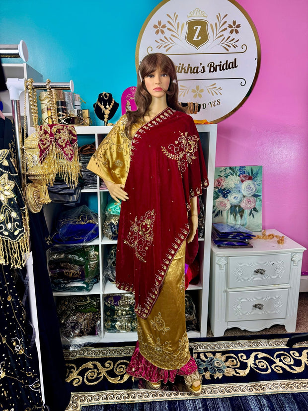 Somali Bridesmaids (Malhiis)Dirac Set Maroon Gold - Zulaikha’s Bridal