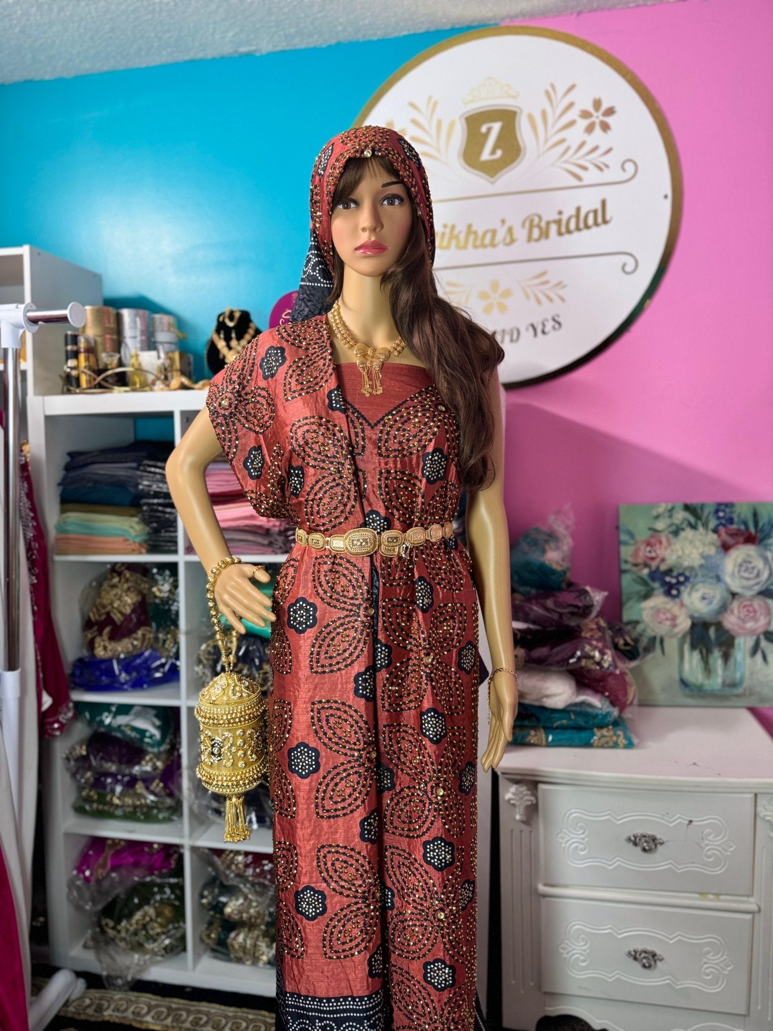 Somali Heritage Crystal Shaash Set - Dusty Rose - Zulaikha’s Bridal