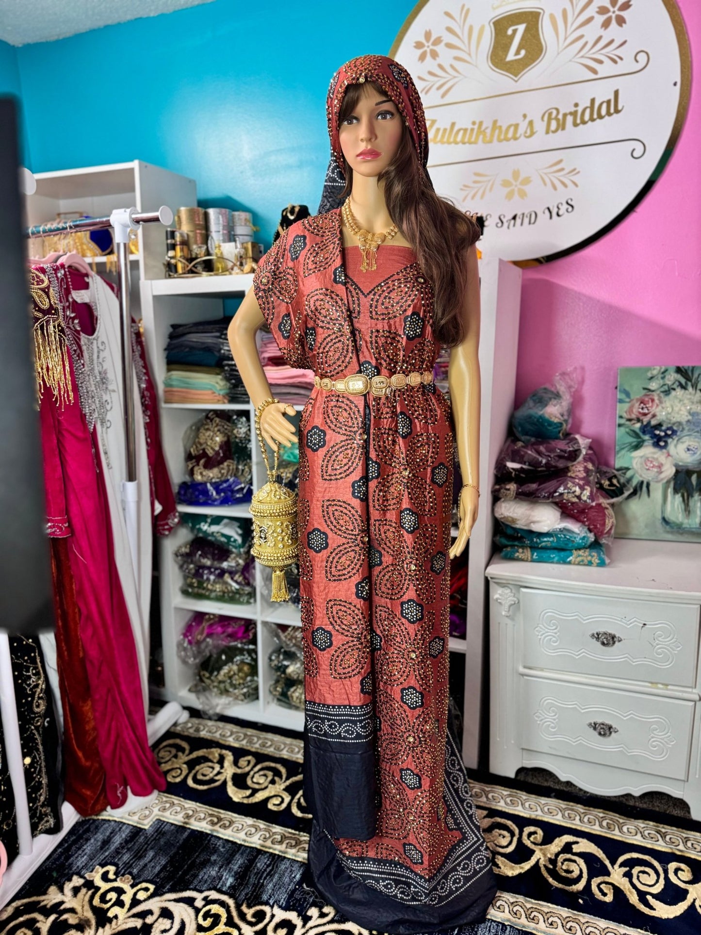 Somali Heritage Crystal Shaash Set - Dusty Rose - Zulaikha’s Bridal