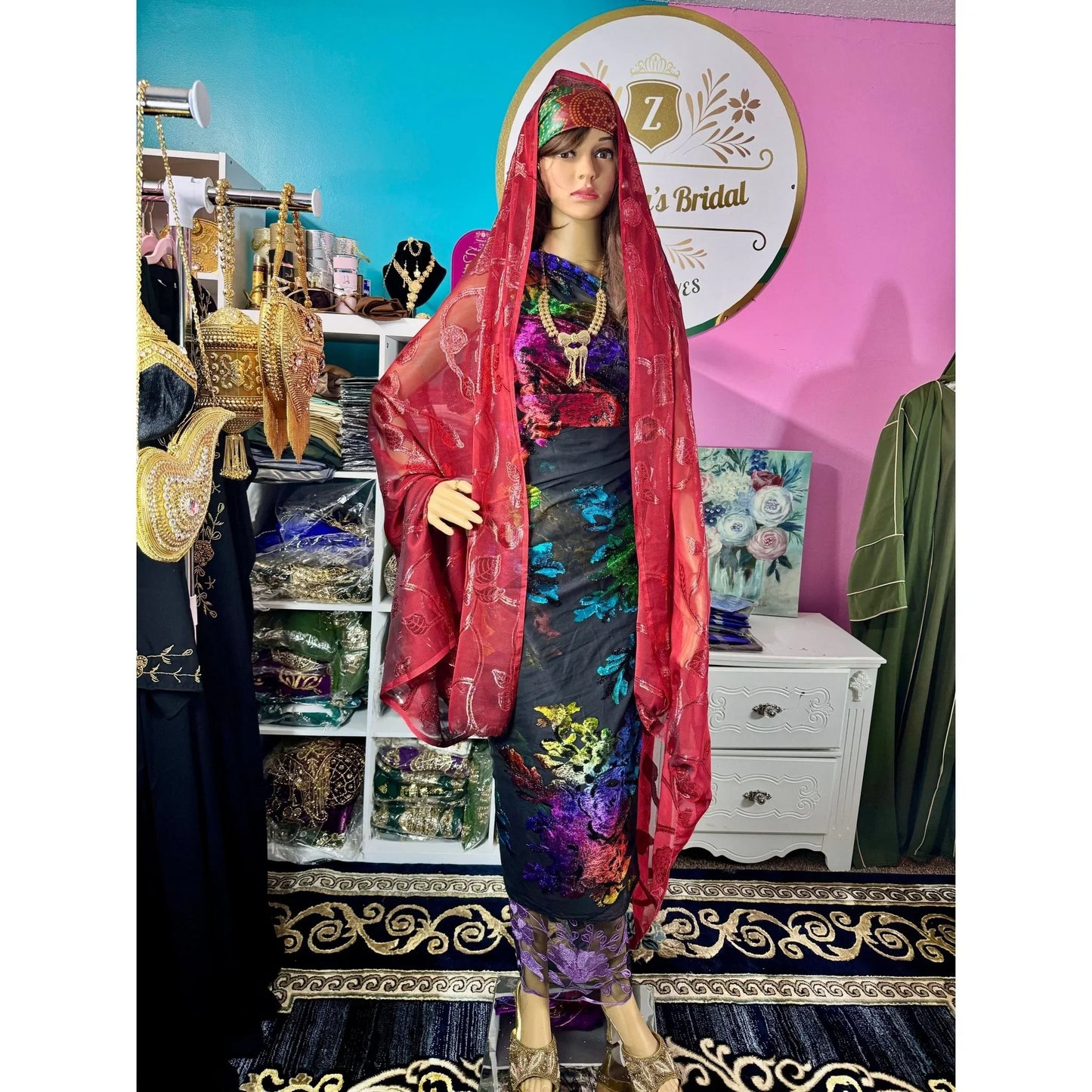 Somali Luxury Maqmal Velvet Dirac Black Red - Zulaikha’s Bridal