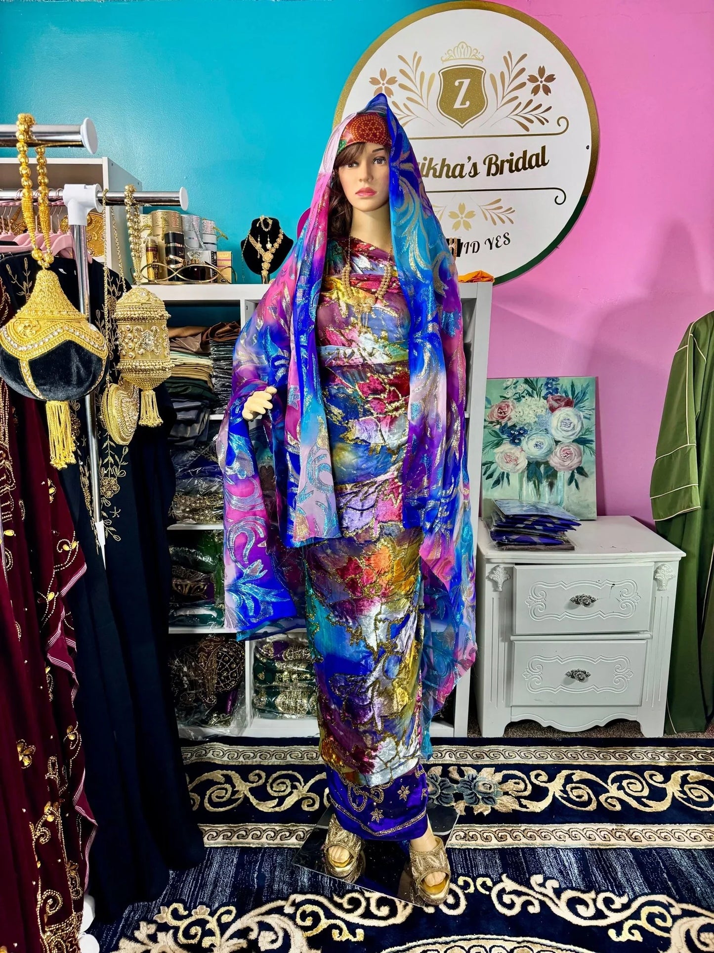 Somali Luxury Maqmal Velvet Dirac Teal Purple - Zulaikha’s Bridal