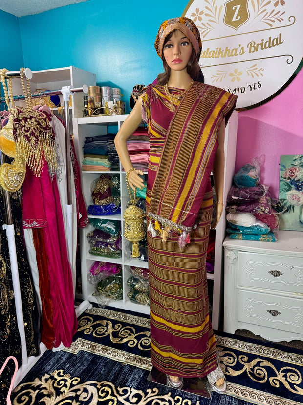 Stone Alindi Guntino Hido iyo Dhaqan - Burgundy Gold - Zulaikha’s Bridal