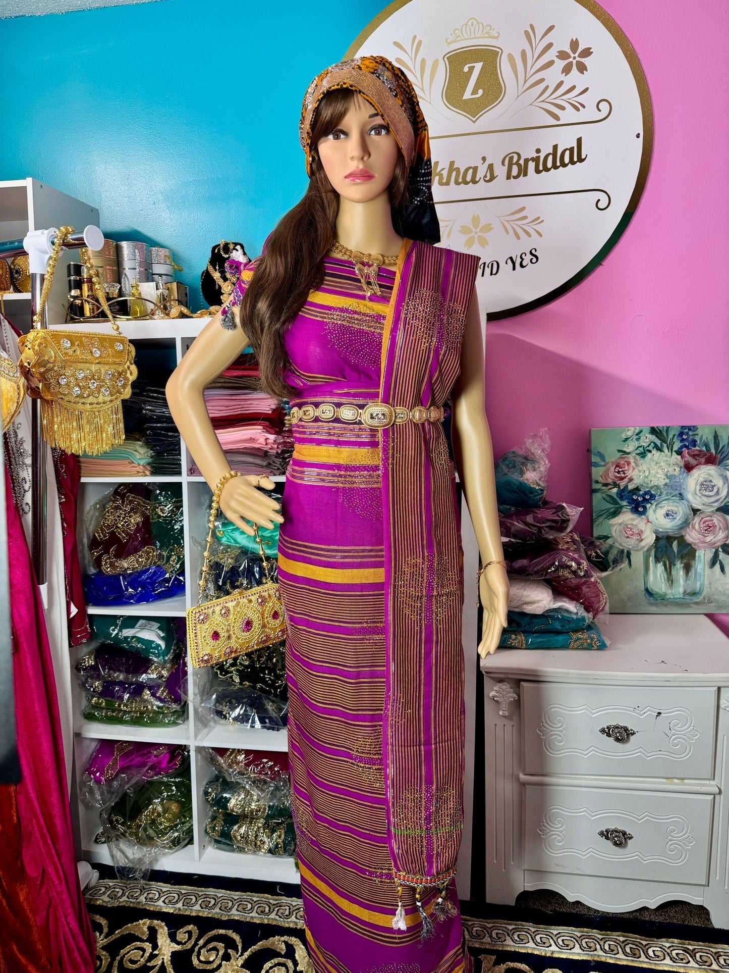 Stone Alindi Guntino Hido iyo Dhaqan - Hot Pink Gold - Zulaikha’s Bridal