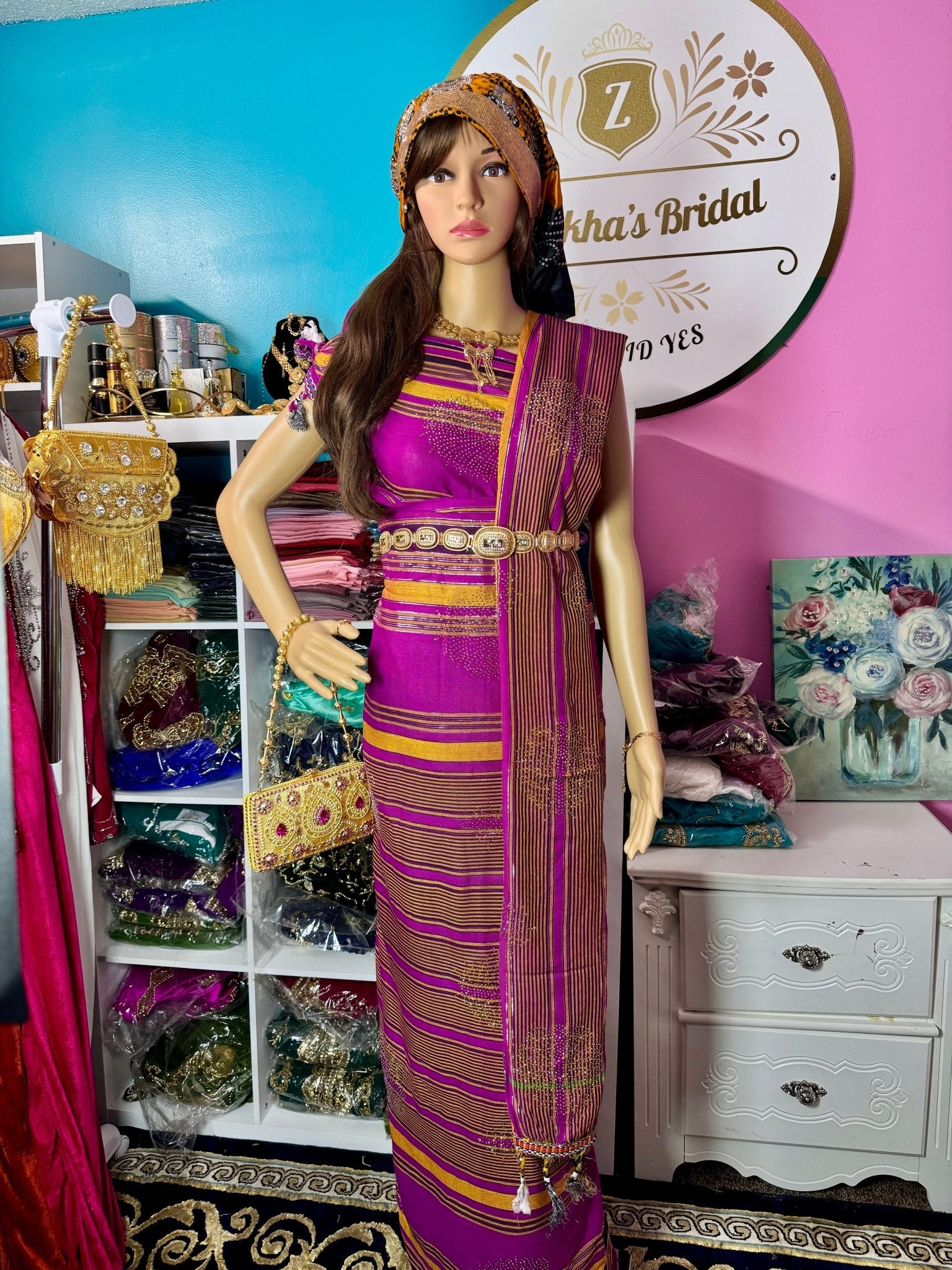 Stone Alindi Guntino Hido iyo Dhaqan - Hot Pink Gold - Zulaikha’s Bridal