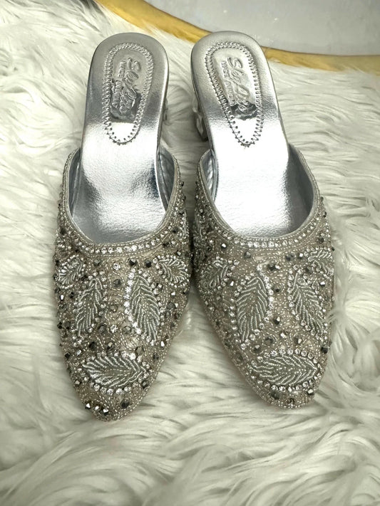 Wedding Bridal Party Rhinestone Crystal Flat Shoes - Silver - Zulaikha’s Bridal