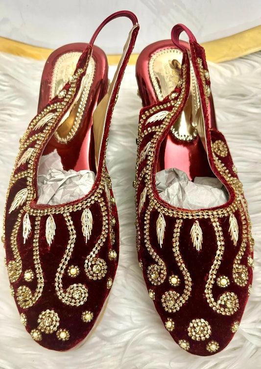 Wedding Bridal Party Rhinestone Crystal High Heels Shoes - Maroon - Zulaikha’s Bridal