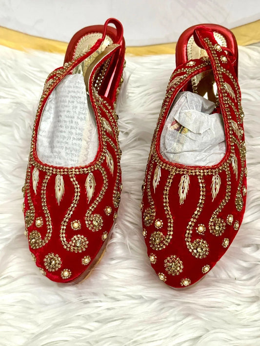 Wedding Bridal Party Rhinestone Crystal High Heels Shoes - Red - Zulaikha’s Bridal